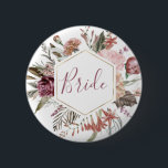 Dusty Rose mère du bouton Mariée<br><div class="desc">Ce design romantique et intemporel présente un bouquet floral aux couleurs douces et aux accents botaniques. Tous les aspects de cette conception peuvent être modifiés (police,  taille du texte ou accents floraux déplacés/supprimés) pour répondre à vos besoins. Contactez-moi si vous avez besoin d'aide pour cette conception</div>