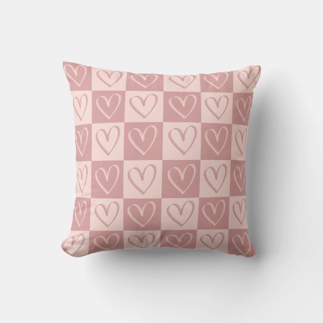 Dusty Rose Minimal Hearts Valentine Gift Kussen (Voorkant)