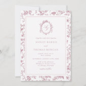 Dusty Rose Monogram Chinoiserie Wedding Kaart (Voorkant)