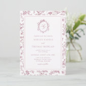 Dusty Rose Monogram Chinoiserie Wedding Kaart (Staand voorkant)