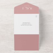 Dusty Rose Monogram QR-code trouwdatum All In One Uitnodiging (Buitenkant)