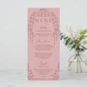 Dusty Rose Ornate Arch Botanical Wedding Dinner Menu (Staand voorkant)