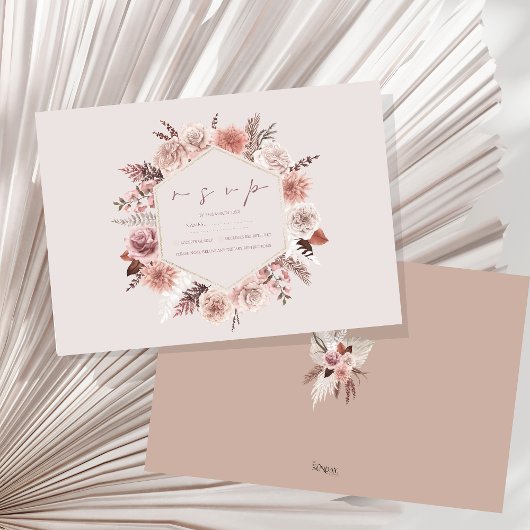 Dusty Rose Pampas Boho Wedding RSVP