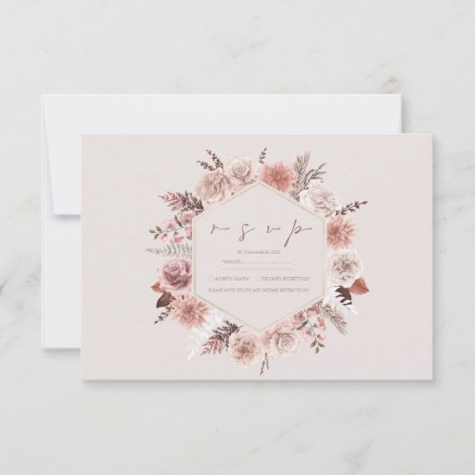 Dusty Rose Pampas Boho Wedding RSVP (Devant)