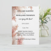 Dusty Rose Pampas Grass Wedding Invitation Kaart (Staand voorkant)