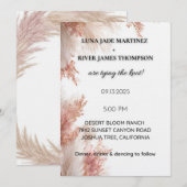 Dusty Rose Pampas Grass Wedding Invitation Kaart (Voorkant / Achterkant)