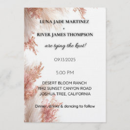 Dusty Rose Pampas Grass Wedding Invitation Kaart
