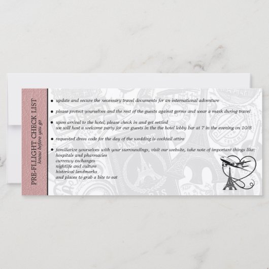 Dusty Rose Paris Mariage Boarding Pass Invitation (Dos)