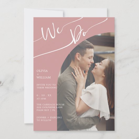 Dusty Rose Photo Faire-part de mariage QR Code (Devant)