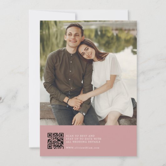 Dusty Rose Photo Faire-part de mariage QR Code (Dos)
