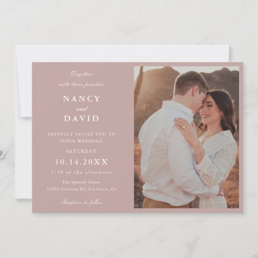 Dusty Rose Photo Wedding  Invitation (Devant)