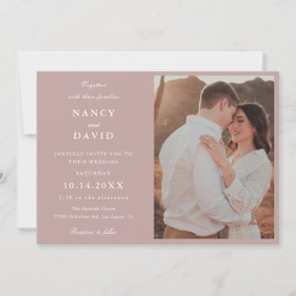 Dusty Rose Photo Wedding  Invitation Kaart