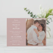 Dusty Rose Photo Wedding  Invitation Kaart (Staand voorkant)