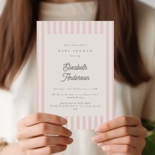 Dusty rose rayures Girl Baby shower Invitation