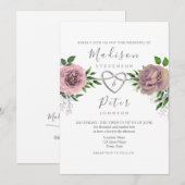 Dusty Rose rose Floral Faire-part de mariage (Devant / Derrière)