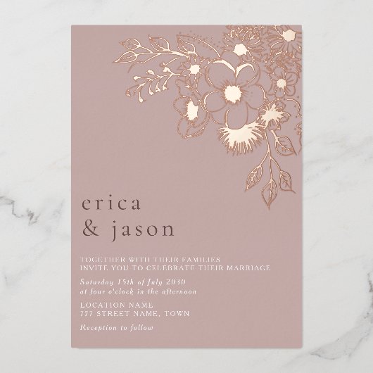Dusty Rose Rose Gold Foil Mariage Invitation (Recto)