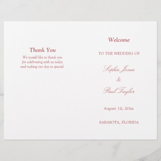 Dusty Rose rose Script Bi-Fold Wedding Programme (Devant)
