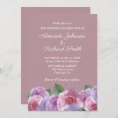 Dusty Rose rose violet Faire-part de mariage flora (Devant / Derrière)