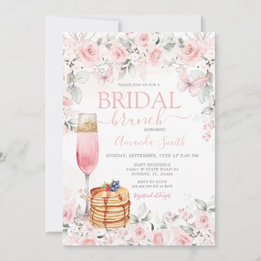 Dusty Rose Roses Nuptiale Brunch invitation (Devant)