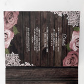 Dusty Rose Rustic Wood Trifold Wedding Programme (Intérieur en premier)