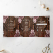 Dusty Rose Rustic Wood Trifold Wedding Programme (Intérieur)