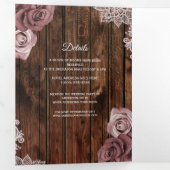 Dusty Rose Rustic Wood Trifold Wedding Programme (Intérieur en premier)