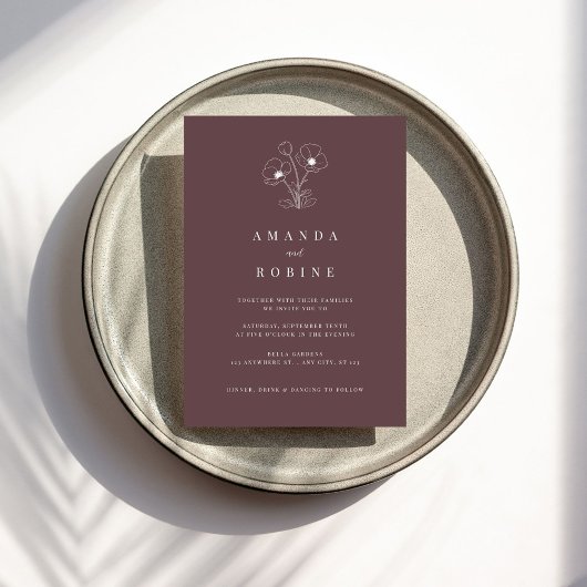 Dusty Rose Simple Élégant Mariage Invitation