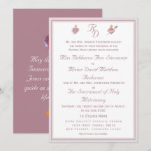 Dusty-Rose Two Hearts Catholic Wedding  Invitation
