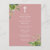 Dusty Rose verdure Monogramme Baptême Invitation (Devant)