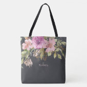 Dusty rose violet Floral initial Sac fourre-tout M (Devant)