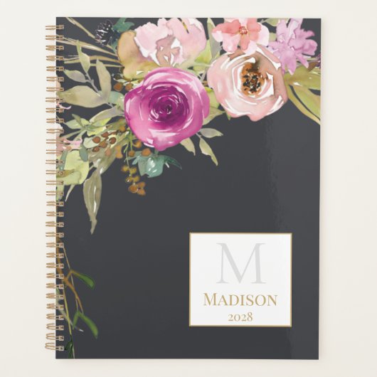 Dusty rose violet Floral tendance Monogramme (Devant)
