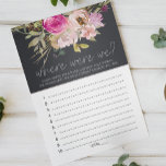 Dusty rose violet Roses Jeu Où Étions-Nous Flyer<br><div class="desc">Où nous étions jeu de douche nuptiale. Aquarelle rose roux et fleurs violettes sur un arrière - plan de charbon de bois. Les articles correspondants pour compléter votre collection d'événements sont disponibles dans notre boutique Zazzle!</div>