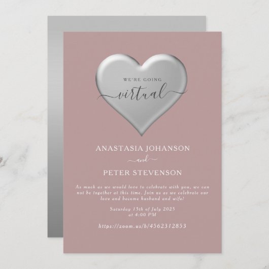 Dusty Rose Zoom Faire-part de mariage (Devant / Derrière)