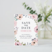 Dusty Roses Midzomer Floral Save the Date Aankondigingskaart (Staand voorkant)