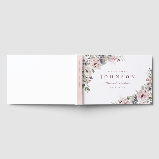Dusty roze boho floral rustige bruiloft gastenboek (Volledig)