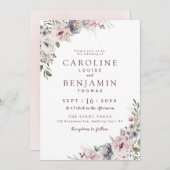 Dusty roze boho floral rustige bruiloft kaart (Voorkant / Achterkant)