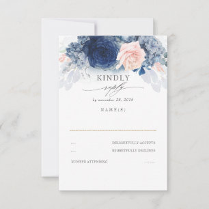 Dusty Roze en Navy Blauw Bruiloft RSVP Kaartje