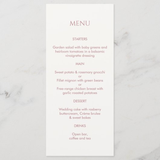Dusty Roze & Ivoor Monogrammed Bruiloft Menu (Voorkant)