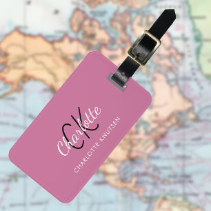 Dusty roze, monogrammen bagagelabel