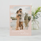 Dusty roze pushlijnscript 2 foto's bruiloft kaart (Staand voorkant)