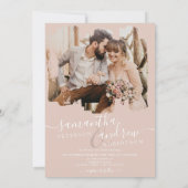 Dusty roze pushlijnscript 2 foto's bruiloft kaart (Achterkant)