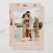 Dusty roze pushlijnscript 2 foto's bruiloft kaart (Voorkant / Achterkant)