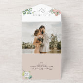 Dusty Roze Rose Bloemen Bruiloft All In One Uitnodiging (Buitenkant)