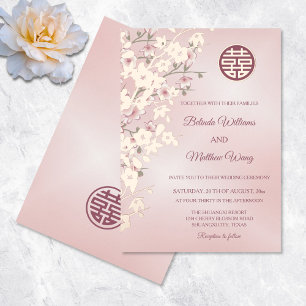Dusty Roze Rose Gouden FOLIE Chinese bruiloft Uitnodiging