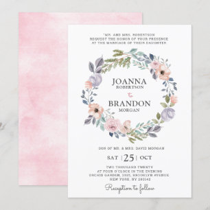 Dusty roze Roses Midzomer Floral Wedding Kaart