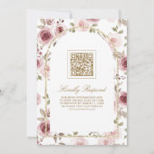 Dusty Roze Rozen Goud Kant QR Code Moslim Bruiloft Kaart (Achterkant)