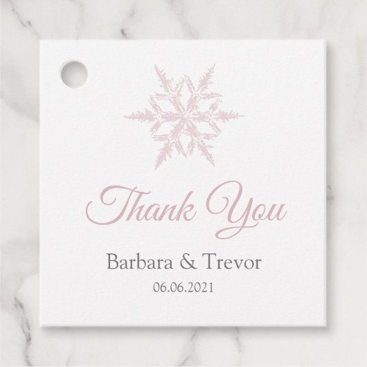 Dusty roze sneeuwvlokken winter bruiloft dank u bedankjes labels (Voorkant)