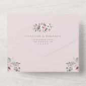 Dusty roze waterverf floral boho bruiloft all in one uitnodiging (Achterkant)