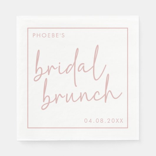 Dusty Roze & Wit Minimalistisch Script Bruids Brun Servet (Voorkant)