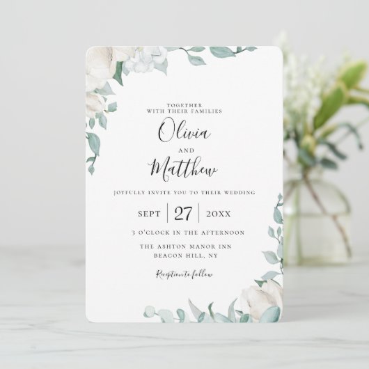 Dusty Sage Botanische bruiloft uitnodiging (Staand voorkant)